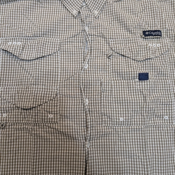 Columbia PFG Super Bonehead Fishing Shirt Short Sleeve Check Green White Mens L - Picture 5 of 7